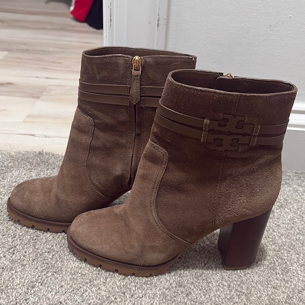 Tory Burch Brown Heeled Boots with Suede Finish